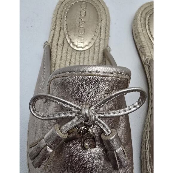 Coach Cassidy Rose Gold Espadrille Slip On Slides Flat Tassel Mule Sz 6.5 - Picture 4 of 11